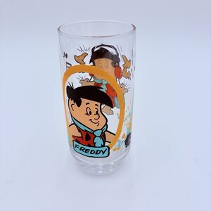 Vintage 1986 Freddy Flintstones Kids Pizza Hut Drinking Glass 6 Inches